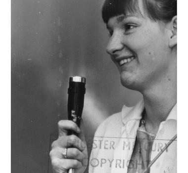 Lady with mic from The Leicester Tape Recording Club Photographs